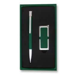 Набор: ручка шариковая + зажигалка зеленый