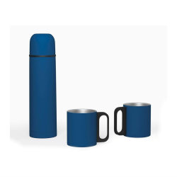 Набор: термос и 2 кружки, покрытие soft touch, цвет синий